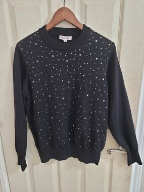 Black Embellished Crewneck Sweater -